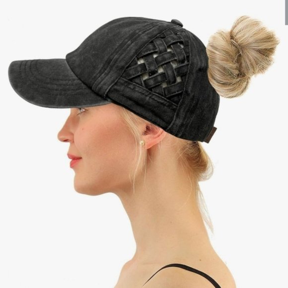 New Ponytail Criss Cross Messy Buns Ponycaps Baseball Cap charcoal black - Picture 1 of 3